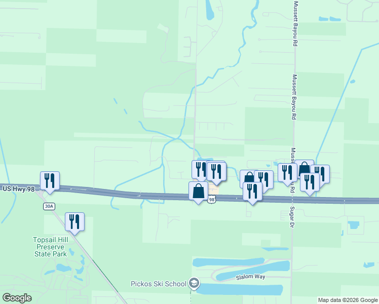 map of restaurants, bars, coffee shops, grocery stores, and more near 151 Don Bishop Road in Santa Rosa Beach