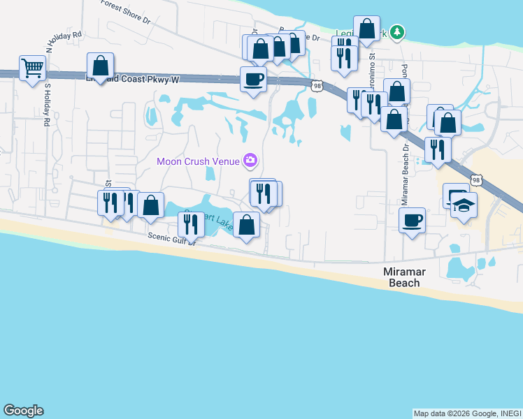 map of restaurants, bars, coffee shops, grocery stores, and more near 122 Seascape Drive in Destin