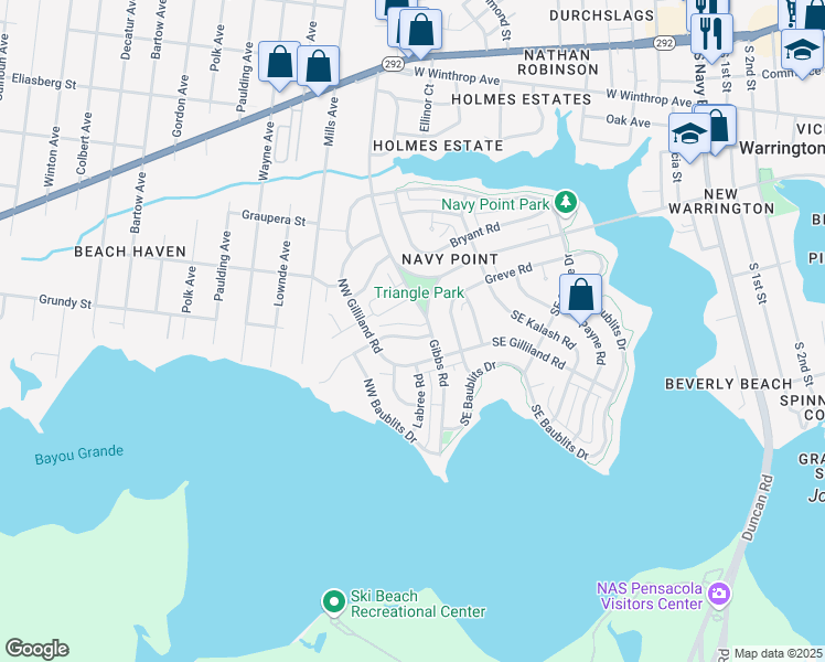 map of restaurants, bars, coffee shops, grocery stores, and more near 6 Cousineau Road in Pensacola
