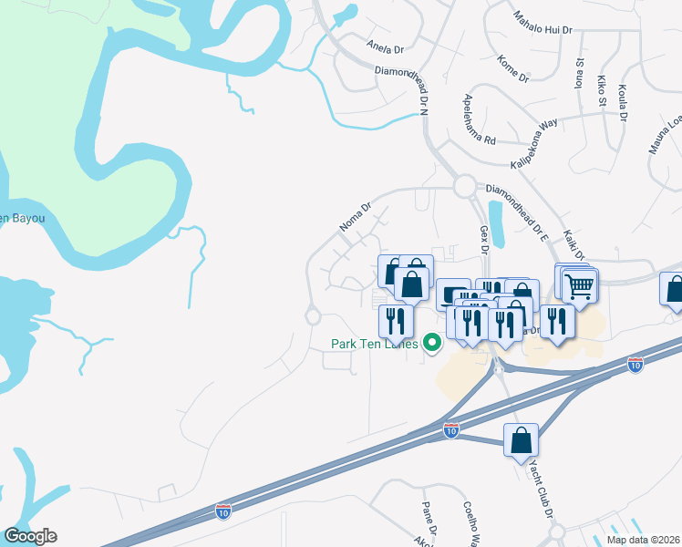 map of restaurants, bars, coffee shops, grocery stores, and more near 3 Wilderness Run in Diamondhead