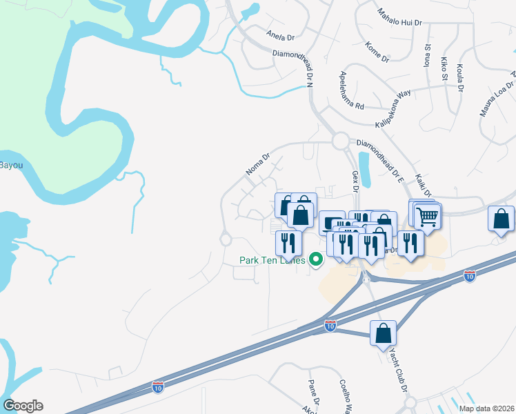 map of restaurants, bars, coffee shops, grocery stores, and more near 3 Wilderness Run in Diamondhead