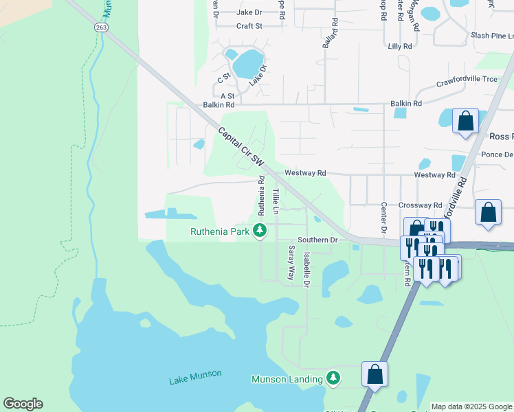 map of restaurants, bars, coffee shops, grocery stores, and more near 4826 Ruthenia Road in Tallahassee