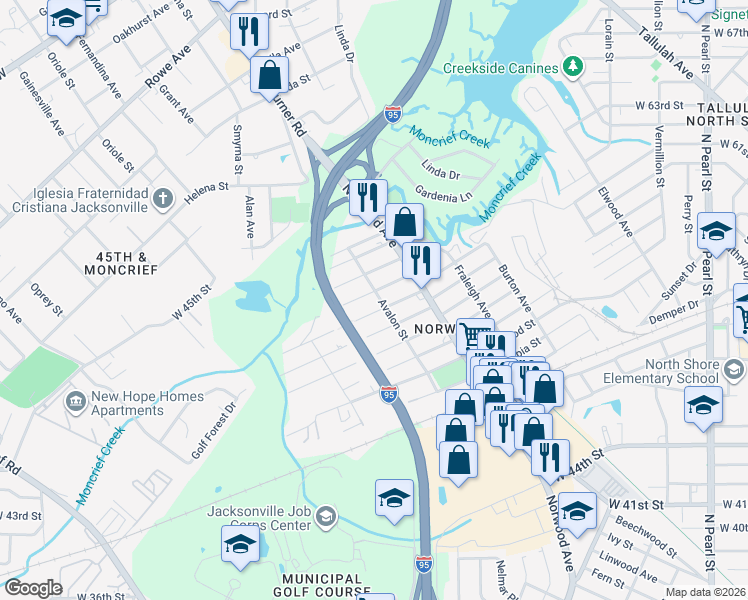 map of restaurants, bars, coffee shops, grocery stores, and more near 967 Glencarin Street in Jacksonville