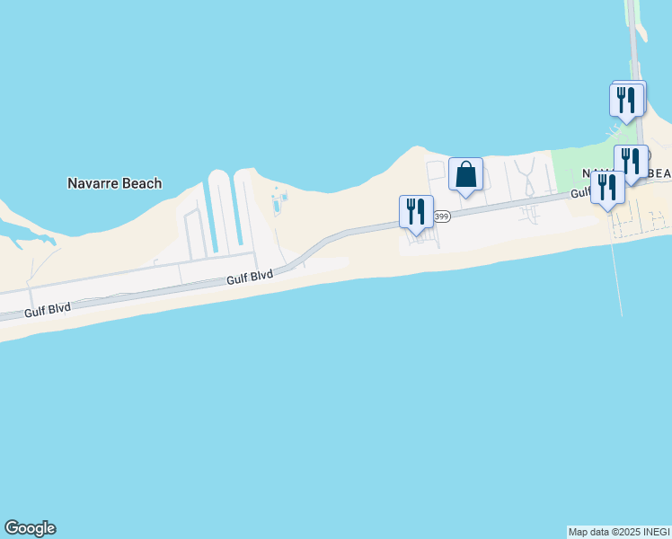 map of restaurants, bars, coffee shops, grocery stores, and more near 8271 Gulf Boulevard in Navarre