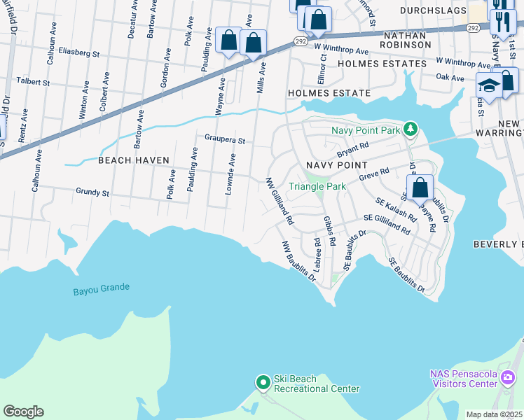 map of restaurants, bars, coffee shops, grocery stores, and more near 104 Jardine Road in Pensacola