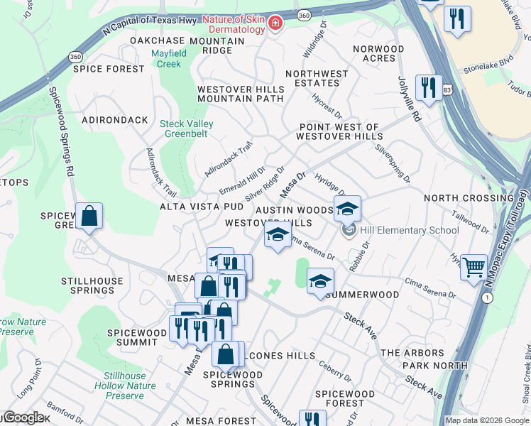 map of restaurants, bars, coffee shops, grocery stores, and more near in Austin