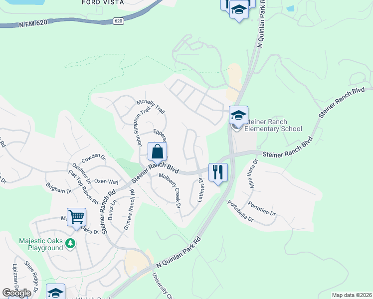 map of restaurants, bars, coffee shops, grocery stores, and more near 3806 Latimer Drive in Austin