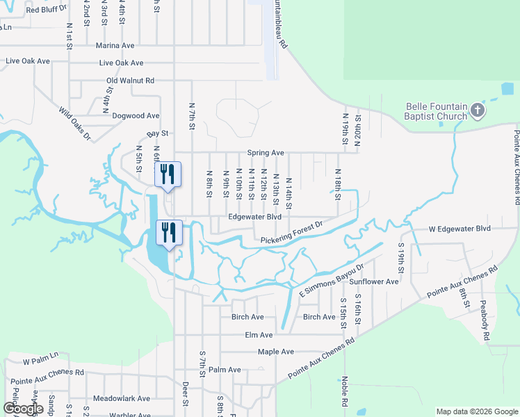 map of restaurants, bars, coffee shops, grocery stores, and more near 2513 North 12th Street in Ocean Springs