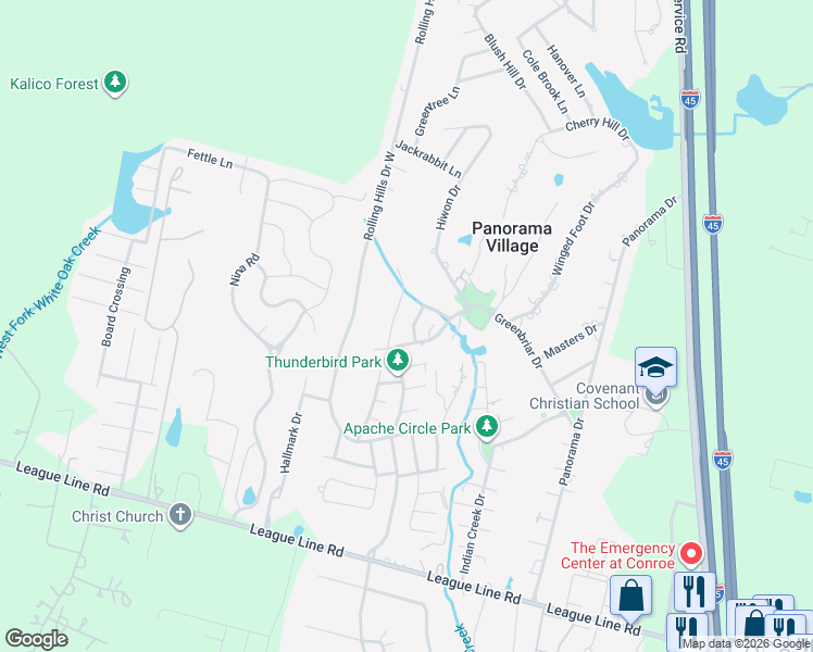 map of restaurants, bars, coffee shops, grocery stores, and more near 6 Shady Oak Lane in Panorama Village