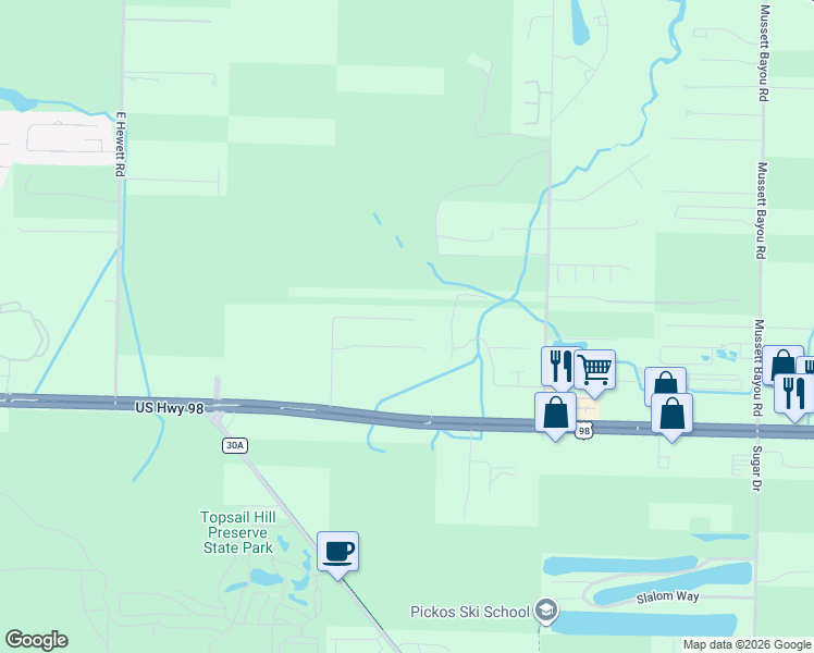map of restaurants, bars, coffee shops, grocery stores, and more near 412 Hunters Road in Santa Rosa Beach