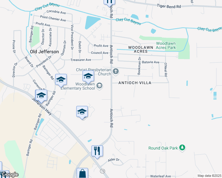 map of restaurants, bars, coffee shops, grocery stores, and more near 8160 Antioch Road in Baton Rouge