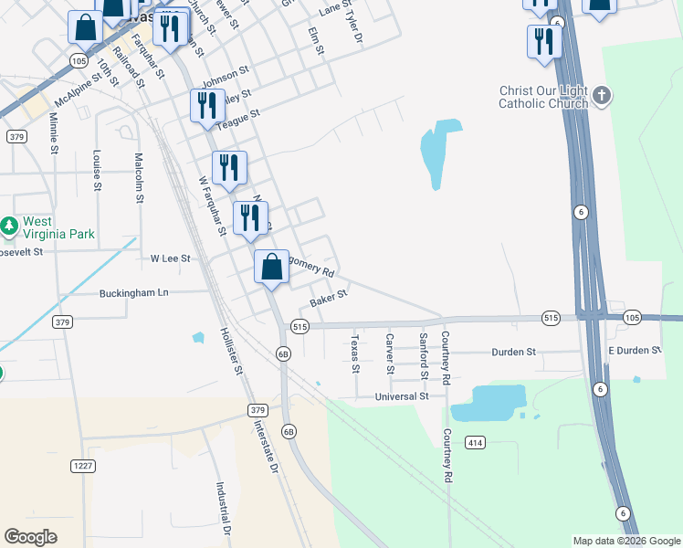 map of restaurants, bars, coffee shops, grocery stores, and more near 602 Franklin Street in Navasota