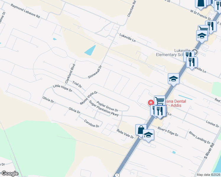 map of restaurants, bars, coffee shops, grocery stores, and more near 3856 Sandbar Drive in Addis