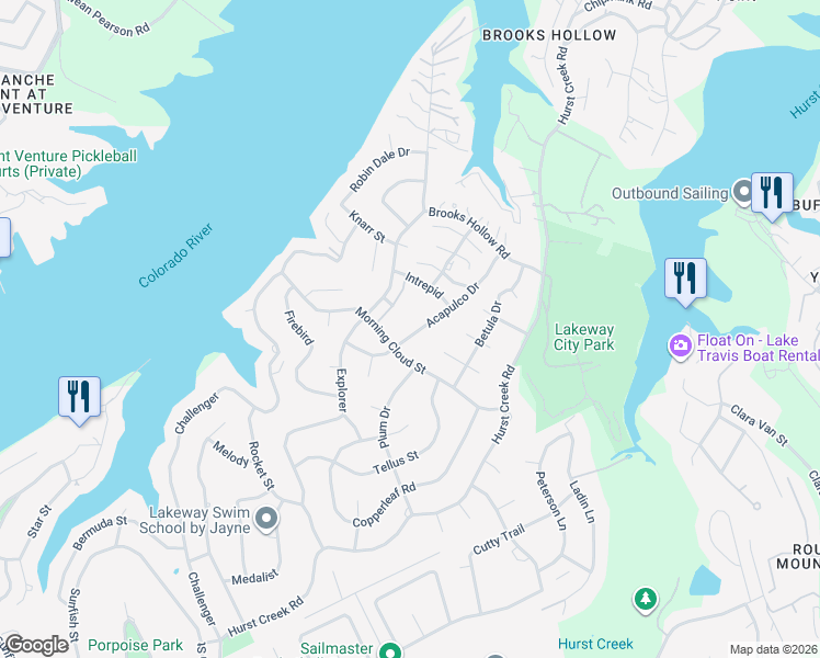 map of restaurants, bars, coffee shops, grocery stores, and more near 33 Acapulco Drive in Lakeway