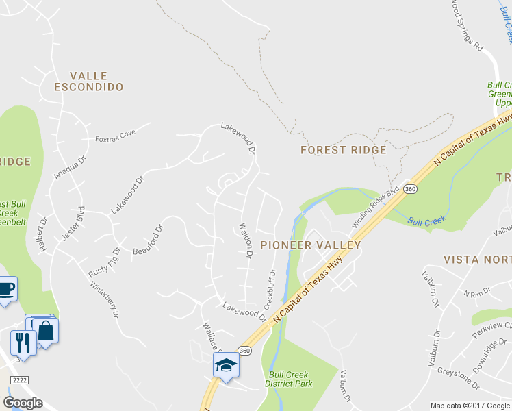 map of restaurants, bars, coffee shops, grocery stores, and more near 7606 Crossmeadow Drive in Austin