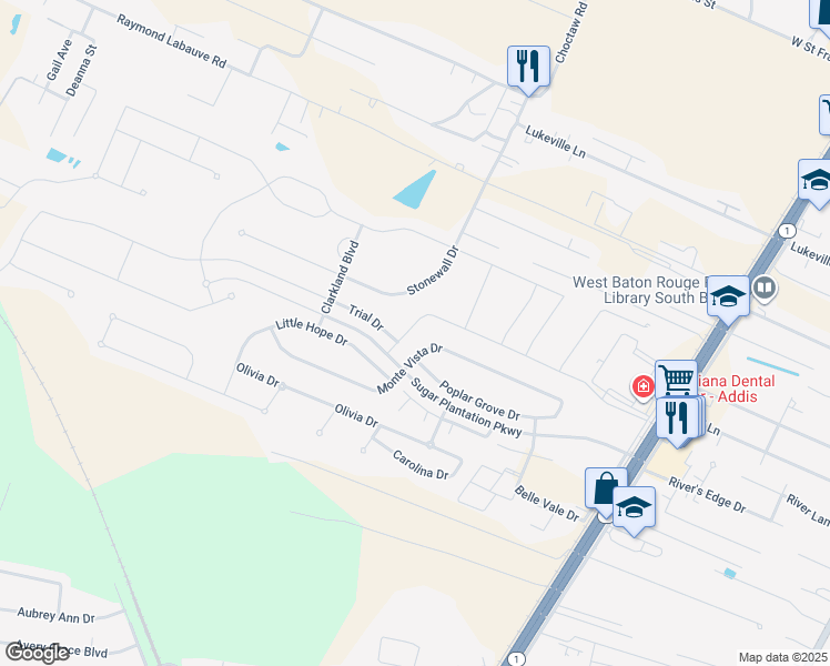 map of restaurants, bars, coffee shops, grocery stores, and more near 4266 Sandbar Drive in Addis