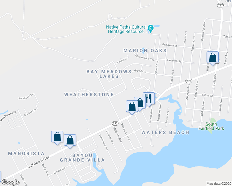 map of restaurants, bars, coffee shops, grocery stores, and more near 8260 Sedgefield Drive in Pensacola