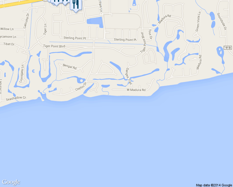 map of restaurants, bars, coffee shops, grocery stores, and more near 3927 West Madura Road in Gulf Breeze