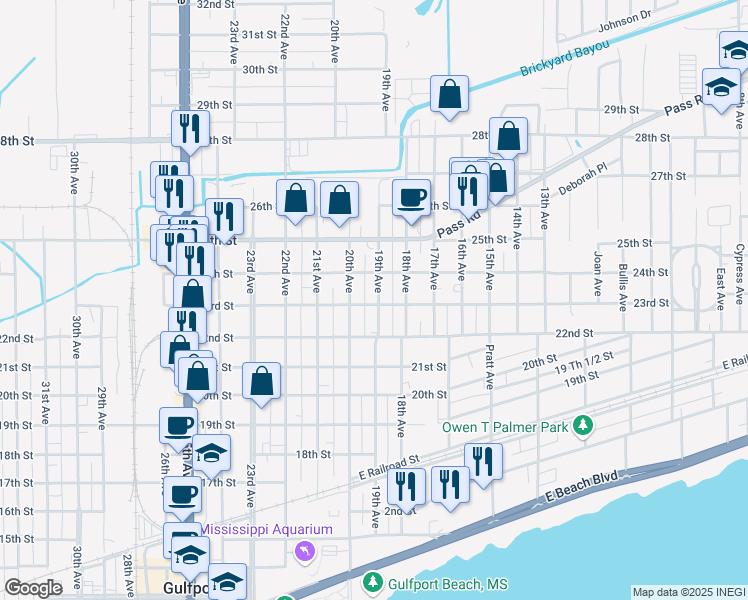 map of restaurants, bars, coffee shops, grocery stores, and more near 1900 23rd Street in Gulfport