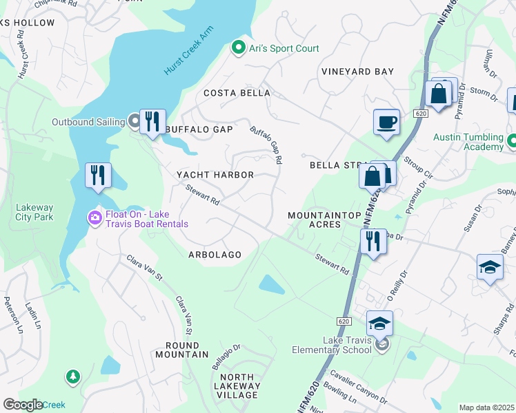map of restaurants, bars, coffee shops, grocery stores, and more near 15924 Stewart Road in Austin