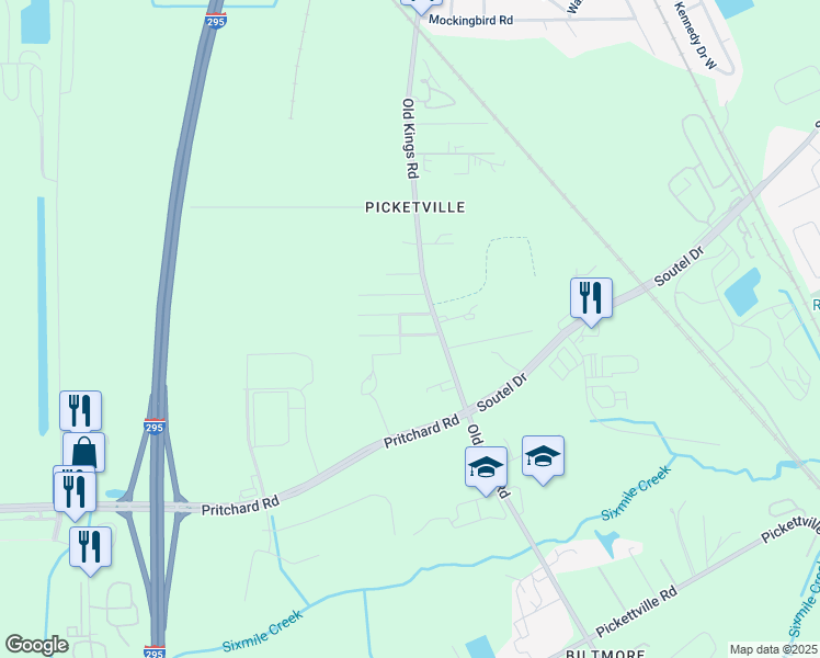 map of restaurants, bars, coffee shops, grocery stores, and more near 6555 Zora Street in Jacksonville