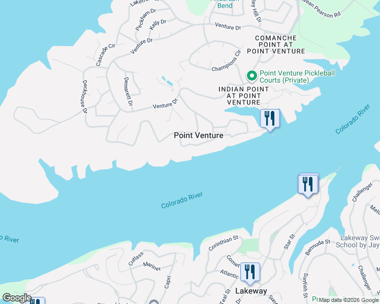 map of restaurants, bars, coffee shops, grocery stores, and more near 18401 Lakepoint Circle in Leander