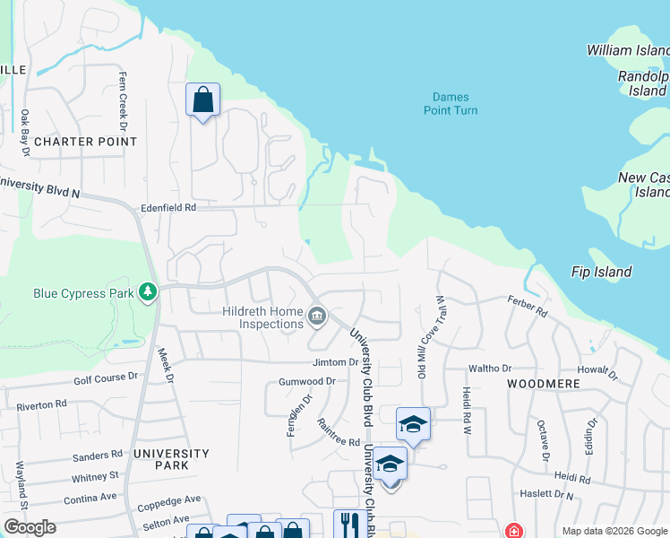 map of restaurants, bars, coffee shops, grocery stores, and more near 6049 Winding Bridge Drive in Jacksonville