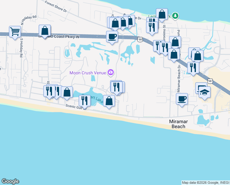 map of restaurants, bars, coffee shops, grocery stores, and more near 122 Seascape Drive in Destin