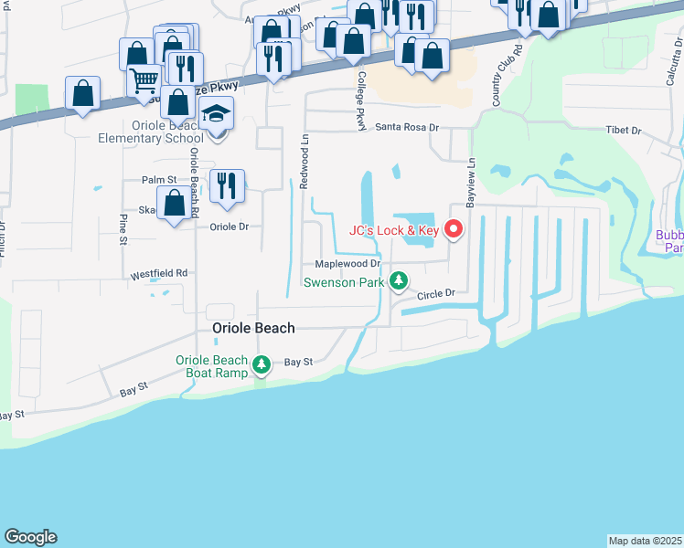 map of restaurants, bars, coffee shops, grocery stores, and more near 3238 West Avenue in Gulf Breeze