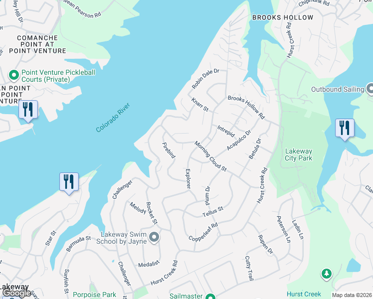 map of restaurants, bars, coffee shops, grocery stores, and more near 103 Morning Cloud Cove in Lakeway
