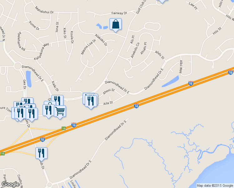 map of restaurants, bars, coffee shops, grocery stores, and more near 5622 Ahoni St in Diamondhead