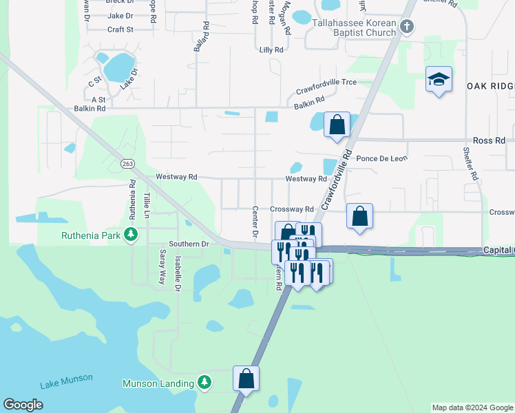 map of restaurants, bars, coffee shops, grocery stores, and more near 816 Crossway Road in Tallahassee