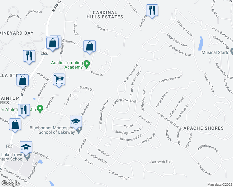 map of restaurants, bars, coffee shops, grocery stores, and more near 2006 Indian Creek Road in Austin