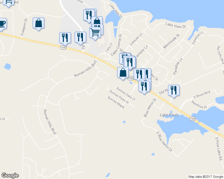 map of restaurants, bars, coffee shops, grocery stores, and more near 18506 Sunrise Pines Drive in Montgomery