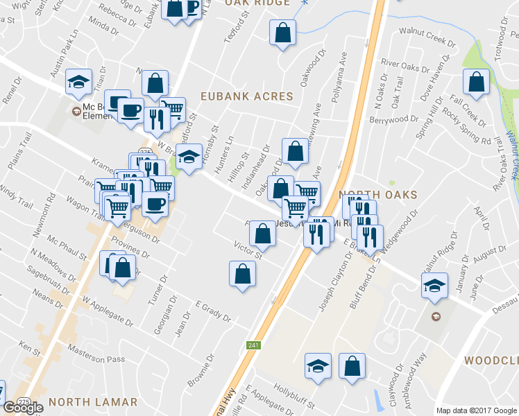 map of restaurants, bars, coffee shops, grocery stores, and more near 201 East Braker Lane in Austin
