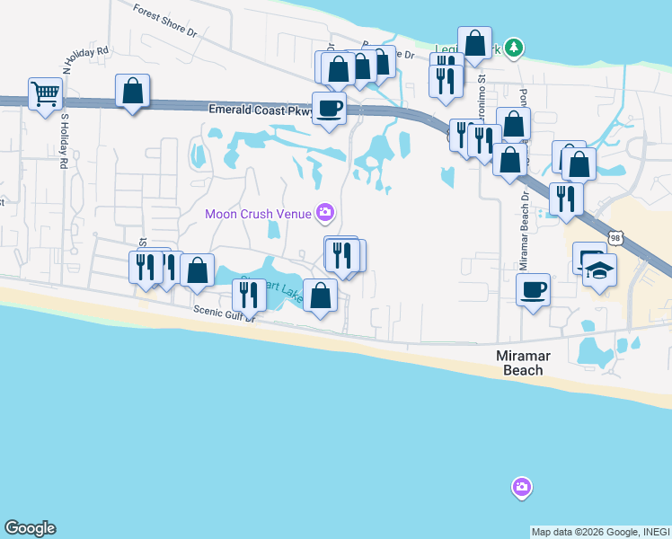 map of restaurants, bars, coffee shops, grocery stores, and more near 122 Seascape Drive in Destin