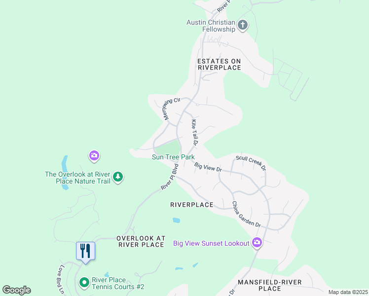map of restaurants, bars, coffee shops, grocery stores, and more near 5303 River Place Boulevard in Austin
