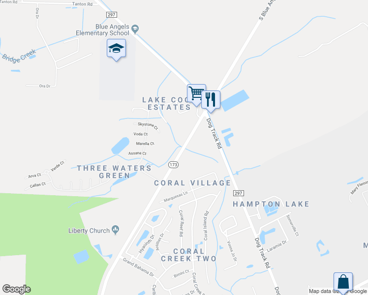 map of restaurants, bars, coffee shops, grocery stores, and more near 733 South Blue Angel Parkway in Pensacola