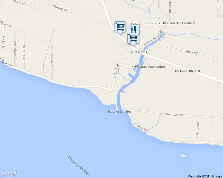 map of restaurants, bars, coffee shops, grocery stores, and more near Henry Johnson St in Coden