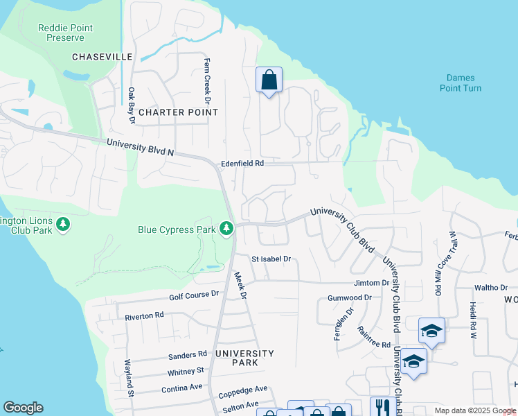 map of restaurants, bars, coffee shops, grocery stores, and more near 5791 5791-5 University Club Ap in Jacksonville