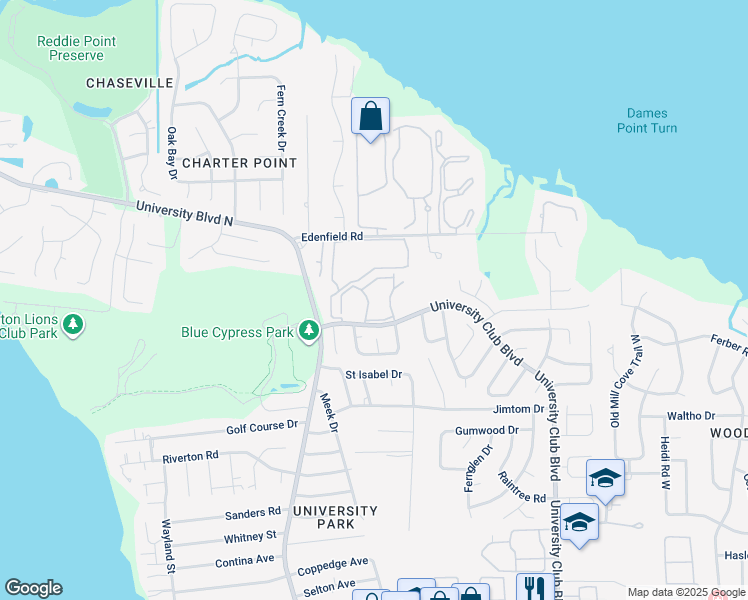 map of restaurants, bars, coffee shops, grocery stores, and more near 5791 5791-2 University Club Ap in Jacksonville