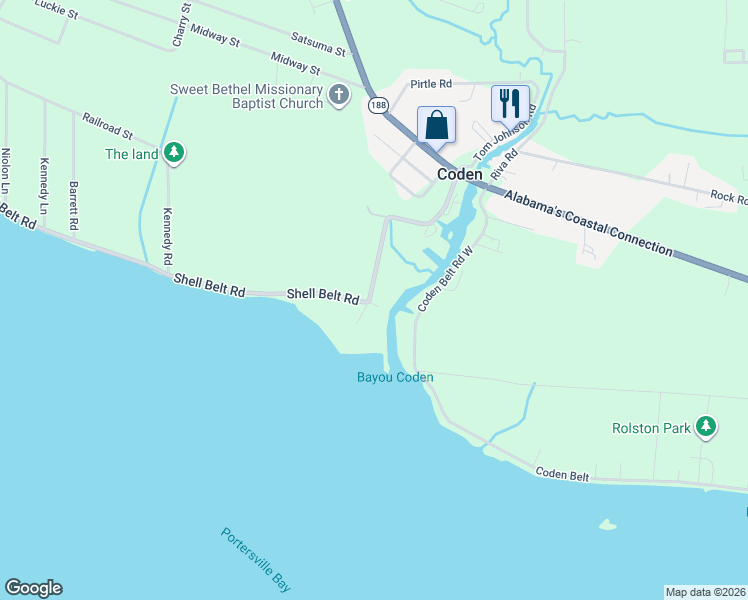 map of restaurants, bars, coffee shops, grocery stores, and more near Henry Johnson St in Coden