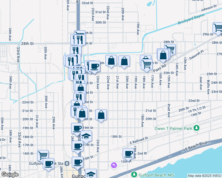 map of restaurants, bars, coffee shops, grocery stores, and more near 2301 21st Avenue in Gulfport