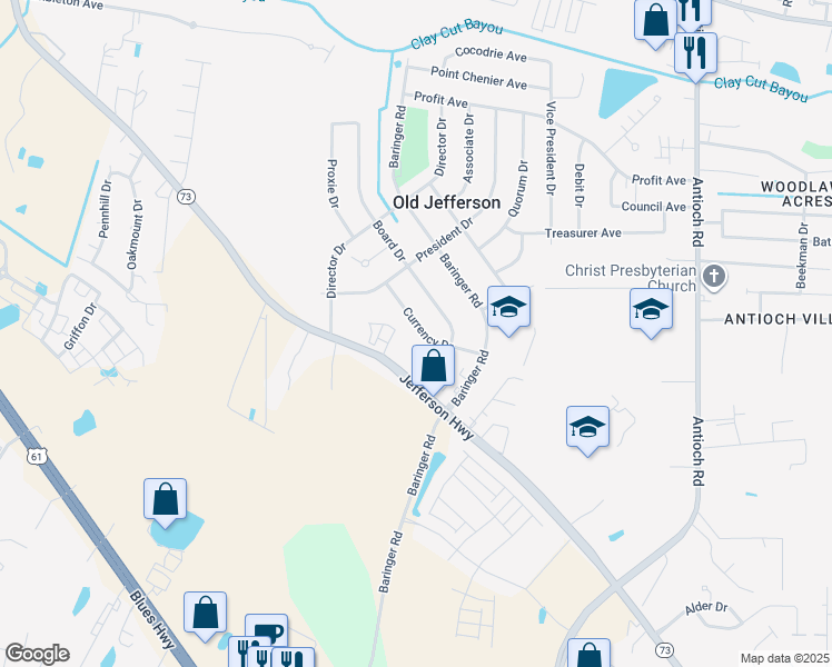 map of restaurants, bars, coffee shops, grocery stores, and more near 14844 Currency Drive in Baton Rouge