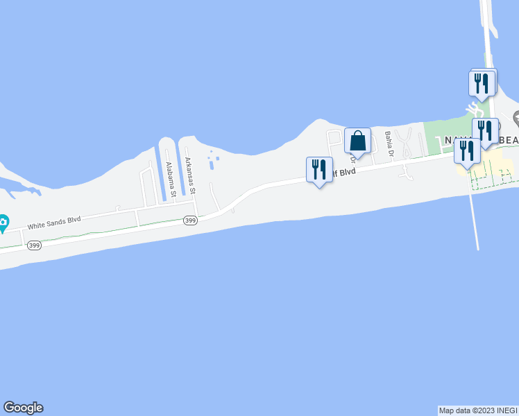 map of restaurants, bars, coffee shops, grocery stores, and more near 8271 Gulf Boulevard in Navarre