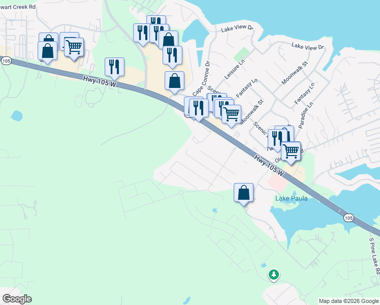 map of restaurants, bars, coffee shops, grocery stores, and more near 18514 Sunrise Pines Drive in Montgomery