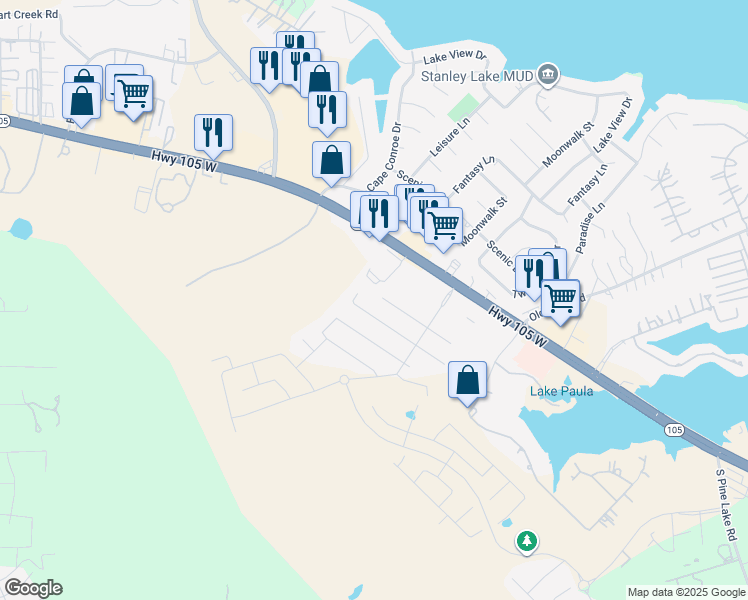 map of restaurants, bars, coffee shops, grocery stores, and more near 18506 Sunrise Pines Drive in Montgomery