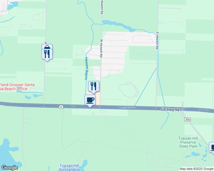 map of restaurants, bars, coffee shops, grocery stores, and more near 164 West Hewett Road in Santa Rosa Beach
