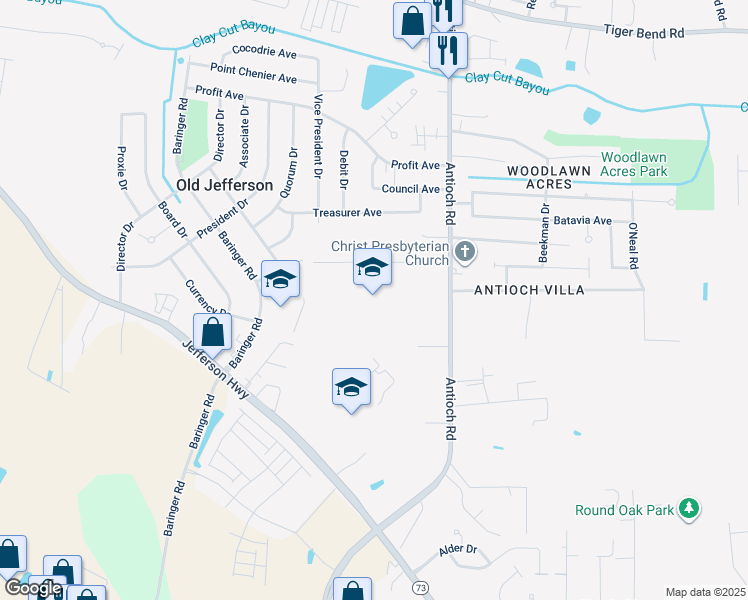 map of restaurants, bars, coffee shops, grocery stores, and more near 8160 Antioch Road in Baton Rouge