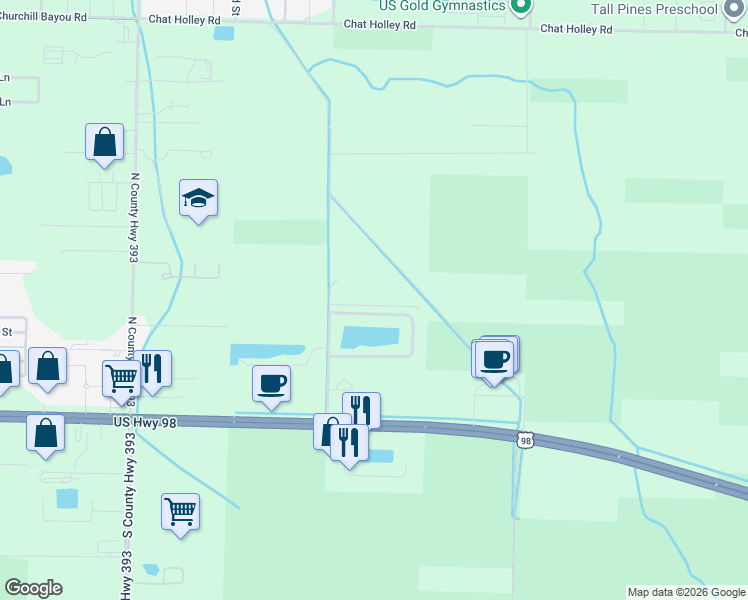 map of restaurants, bars, coffee shops, grocery stores, and more near 278 Veterans Road in Santa Rosa Beach